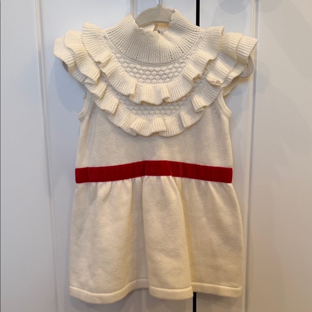 NWT Janie and Jack Cream Sweater Dress with Red Velvet Accent